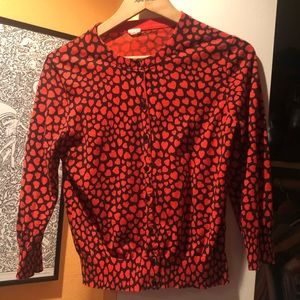 J Crew Large Navy and Red hearts cardigan